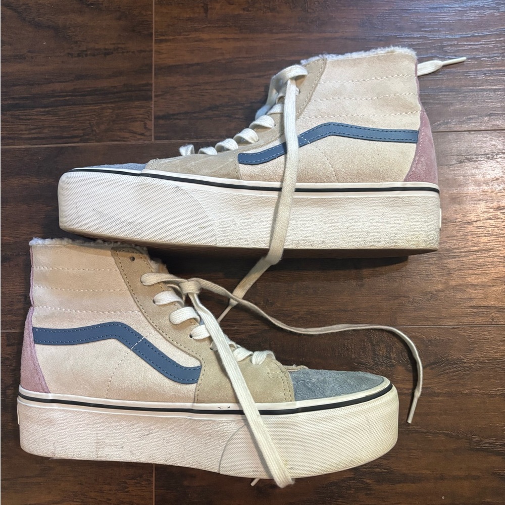 Vans Cream and Blue Platform Sneakers High-Top